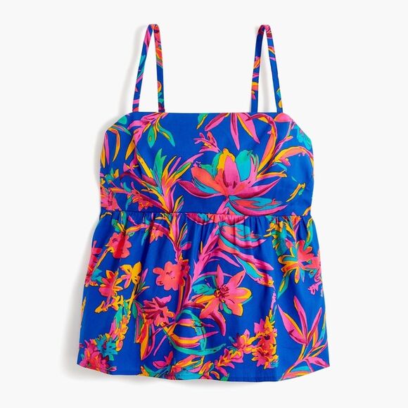 J. Crew Floral Tie Back Strappy Top in Brilliant Blue Fuchsia | Size 6 - Picture 3 of 10